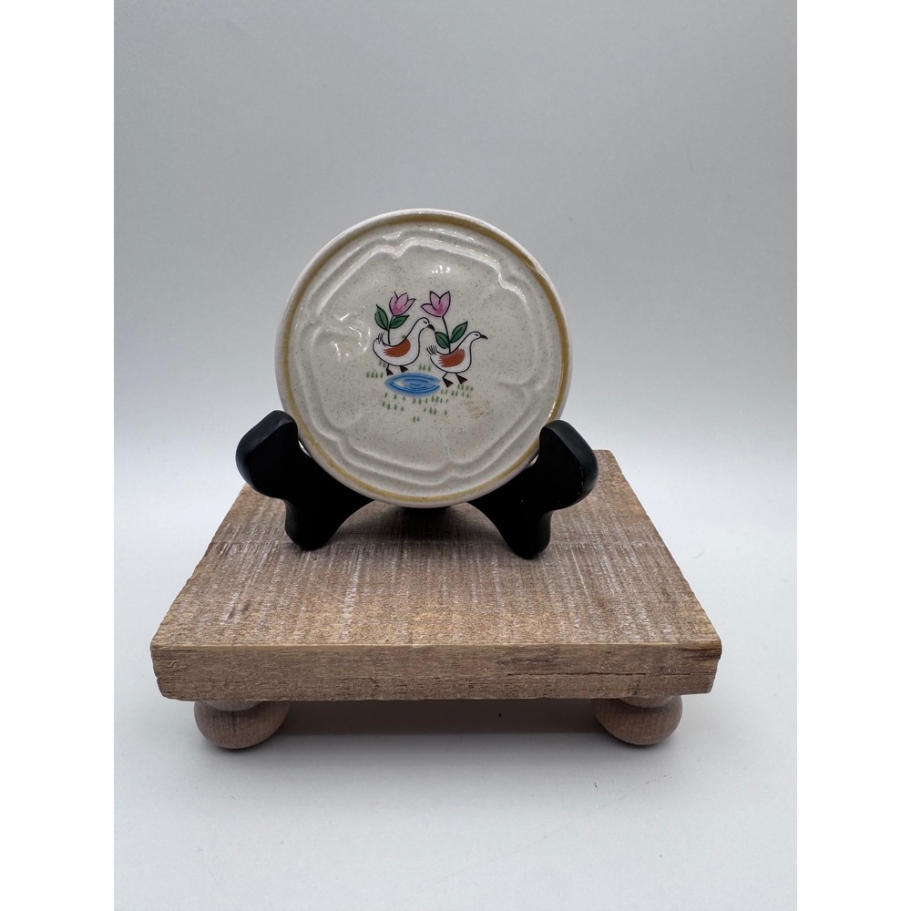 Vintage Stoneware Goose Folk Art Coaster Mug Topper Ceramic 3.5"